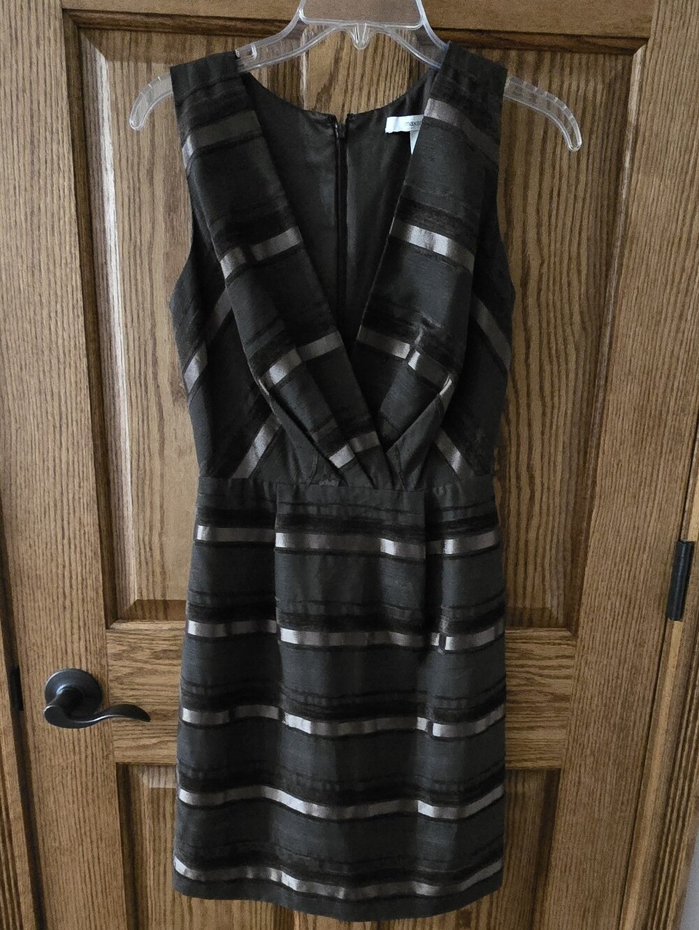 Max & Cleo Black Dress with Metallic Stripe Detail